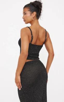 Black Sequin Knit Cami Top