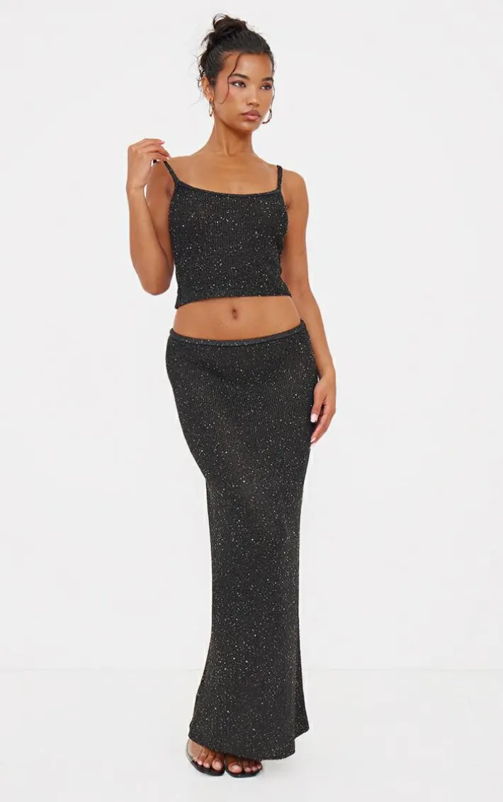 Black Sequin Knit Cami Top