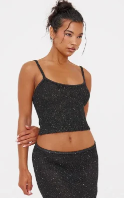 Black Sequin Knit Cami Top