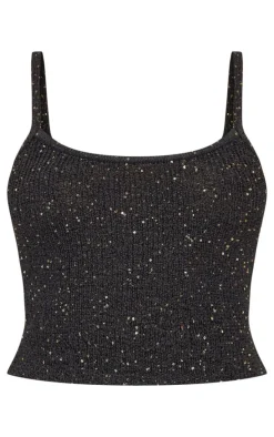 Black Sequin Knit Cami Top
