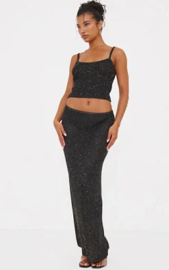 Black Sequin Knit Maxi Skirt