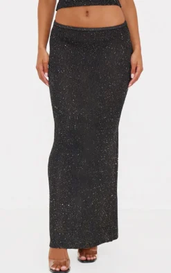 Black Sequin Knit Maxi Skirt