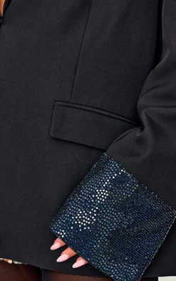 Black Sequin Sleeve Detail Structured Blazer