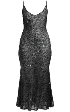 Black Sequin V Neck Maxi Dress