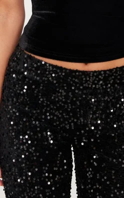 Black Sequin Velvet Flared Pants