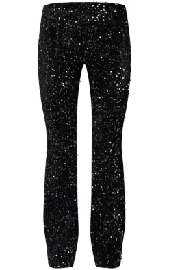 Black Sequin Velvet Flared Pants