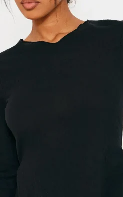 Black Sheer Cheesecloth Textured Split Sleeve Long Top