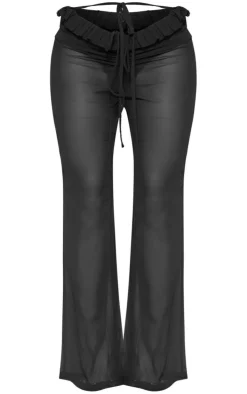 Black Sheer Chiffon Ruffle Detail Flared Pants