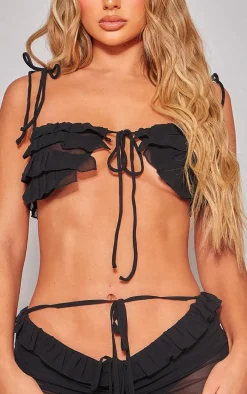 Black Sheer Chiffon Ruffle Detail Bralet