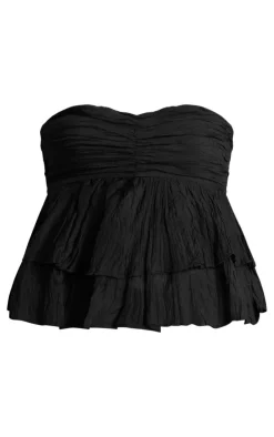 Black Sheer Cotton Tiered Crop Top