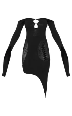 Black Sheer Cut Out Long Sleeve Midi Dress