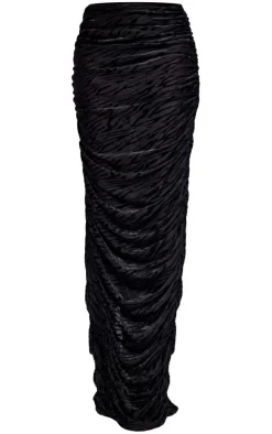 Black Sheer Devore Ruched Midaxi Skirt