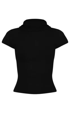 Black Sheer Knit High Neck Top