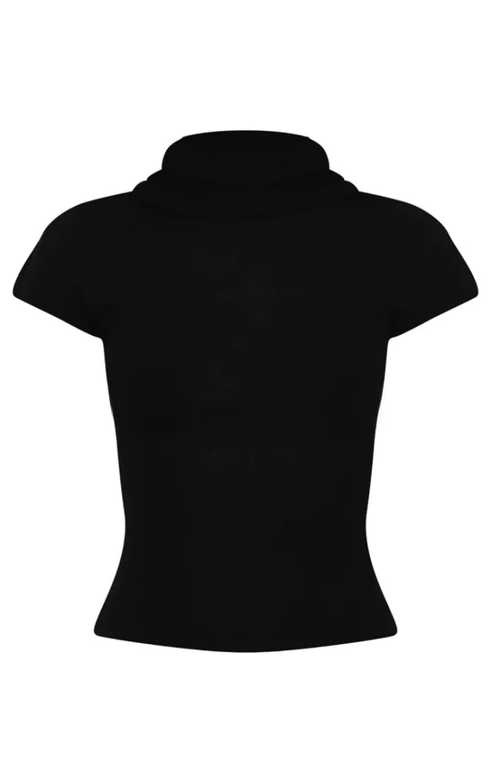 Black Sheer Knit High Neck Top