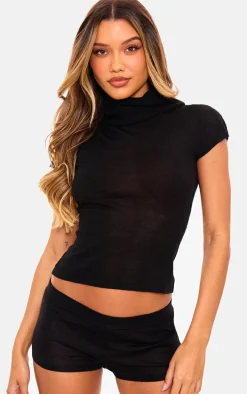 Black Sheer Knit Hot Pant
