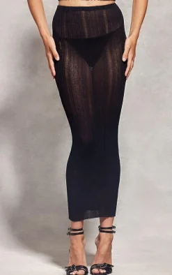 Black Sheer Knit Low Rise Maxi Skirt