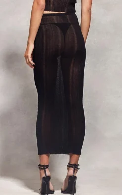 Black Sheer Knit Low Rise Maxi Skirt
