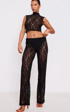 Black Sheer Lace High Neck Sleeveless Top