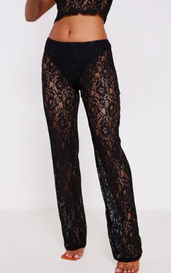 Black Sheer Lace High Waisted Flared Pants
