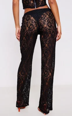 Black Sheer Lace High Waisted Flared Pants