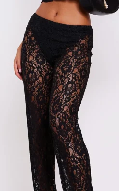 Black Sheer Lace High Waisted Flared Pants