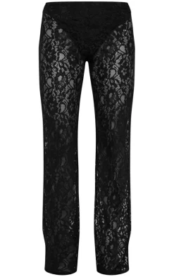 Black Sheer Lace High Waisted Flared Pants