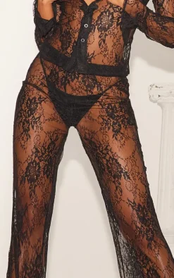 Black Sheer Lace Wide Leg Pants