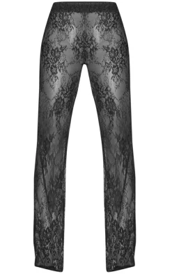 Black Sheer Lace Wide Leg Pants