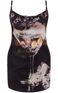Black Sheer Mesh Print Bodycon Dress