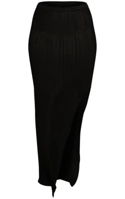 Black Sheer Rib Knit Maxi Skirt