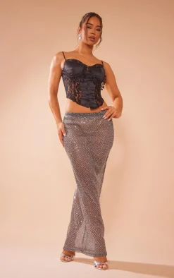 Black Sheer Sequin Maxi Skirt