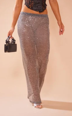 Black Sheer Sequin Maxi Skirt