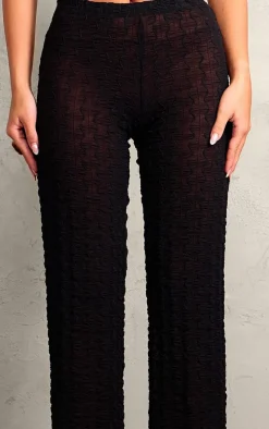 Black Sheer Textured Jersey Straight Leg Pants