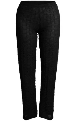 Black Sheer Textured Jersey Straight Leg Pants