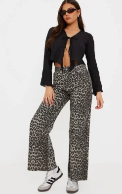 Black Sheer Textured Tie Front Blouse