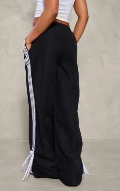 Black Shell Bow Detail Track Pants