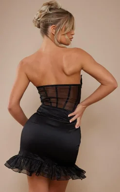 Black Shell Frill Cup Detail Corset Bodycon Dress