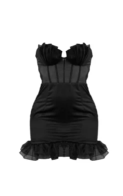 Black Shell Frill Cup Detail Corset Bodycon Dress