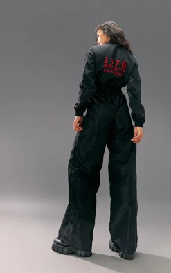 Black Shell Panelling Zip Detail Jumpsuit