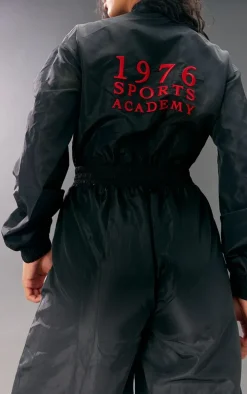 Black Shell Panelling Zip Detail Jumpsuit