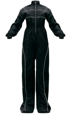 Black Shell Panelling Zip Detail Jumpsuit