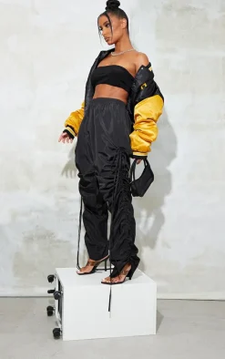 Black Shell Ruched Leg Sweatpants