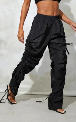 Black Shell Ruched Leg Sweatpants