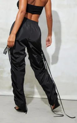 Black Shell Ruched Leg Sweatpants
