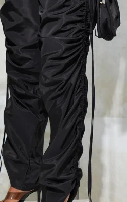 Black Shell Ruched Leg Sweatpants