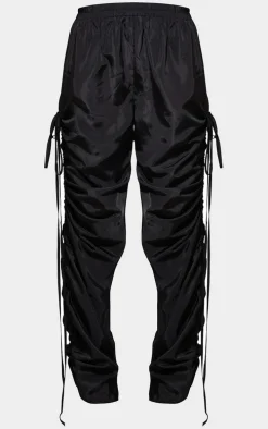 Black Shell Ruched Leg Sweatpants