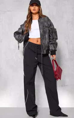 Black Shell Side Stripe Track Pants