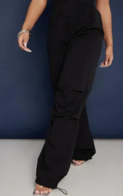 Black Shell Toggle Drawstring Ruched Cargo Pants
