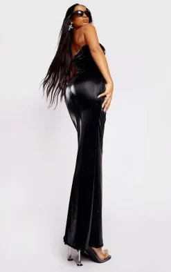 Black Shiny PU Bandeau Midaxi Dress