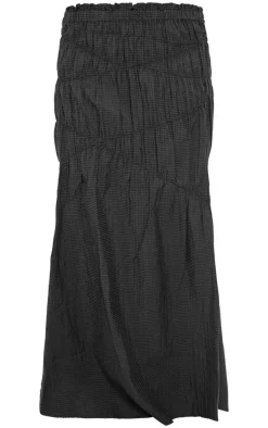 Black Shirred Detail Crinkle Woven Maxi Skirt
